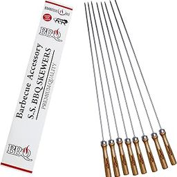 Barbecue Pit ® 4mm Round S.S. 304 Food Grade Skewer - 24" inches Long - Natural with Wooden Handle - Pack of 8pcs-image-52
