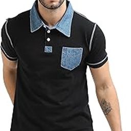 Men's Denim Collar Premium Polo T Shirt with Denim Pocket-image-5