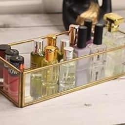 Handy Creations Rectangular Brass Glass Tray with Multi-Purpose Jewelry Organizer, Decorative Accent, Wedding Gift, Candy Table Décor (Colour-Gold, Size- 25cm X 11cm X 6cm (LxBxH) (Pack of 1)-image-96