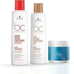 Schwarzkopf Professional Combo - Bonacure Repair Rescue Conditioner with Arginine (250 ml) | For Damaged Hair, Spa Essence Enriching Masque (500 ml) | For Damaged, Dull Hair and Time Restore Conditioner with Q10+ (200 ml) | For Mature Hair-image-47