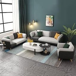 CROWN FURNITURE ART - Contemporary Velvet Multicolour Sofa with Metal Legs with Cushions Ideal for Living Room, Bedroom, Office (Grey & Beige, 3+2+1 Seater)-image-20