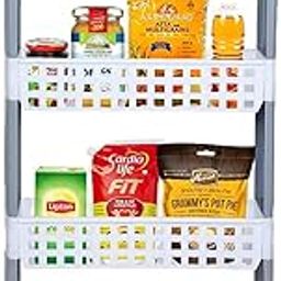 SIMPARTE 4 Layer Slim Storage Rack with Wheels – Multipurpose Slide-Out Shelf Organizer for Kitchen, Bathroom, Laundry & Office – Durable Plastic, Space Saving Design (White & Grey)-picture-23