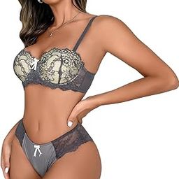 Padded Push Up Bra Panty Black Lingerie Set for Women 32B-image-60