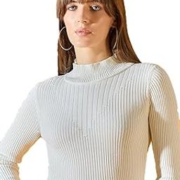98 Degree North Women Cotton Self Design High Neck Pullover Has A Full Sleeves and Straight Hem-RG1156-WHITE-image-72