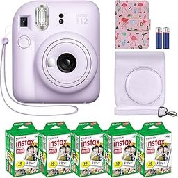 Fujifilm Instax Mini 12 Instant Camera + MiniMate Accessory Bundle & Compatible Custom Case + Fuji Instax Film Value Pack (50 Sheets) Flamingo Designer Photo Album (Lilac Purple)-30