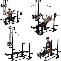HASHTAG FITNESS Flat Adjustable 20 In 1 Gym Bench For Home Gyms With Max 250 Kg LAT Pull Down Machine Gym Equipments For Home,Silver-20