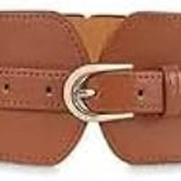 forug Women's PU Leather Belt with Metal Interlocking Buckle, Fashion Waist Belt for Dress and Blazer, Brown-picture-47