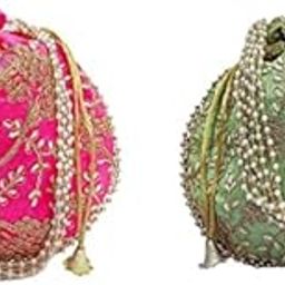 Potli bag (Pack of 2 Potli) Rani and Parrot Green Matka Designer handbags for Women wedding party and Return gift potli bags for party accessories-image-73