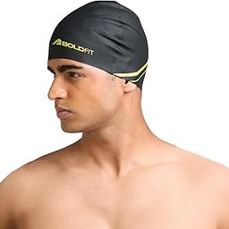 Boldfit Swimming Cap for Men Silicone Swimming Caps for Women Unisex Swim Cap for Boys Girls & Kids Swimming Cap for Women Super Elastic Training Swim Caps for Men Silicone Head Cap Easy Fit - Black-32