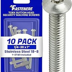 Fastenere Torx Security Machine Screws - 1/4-20 x 1 (10-Pack) Stainless Steel, Tamper-Resistant, Button Head Screws, Bolt Screw for Higher Level of Safety & Theft Prevention-32