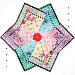 Cotton Handkerchiefs for Ladies, Geometric Floral Print, 33 x 33 cm, Pack of 6, Pink Blue Yellow-image-111