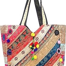 Shanvi handicraft Women's Rajasthani Jaipuri Bohemian Art Tote Bag (Multicolour, Large)-17