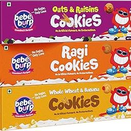 BE'BE' BURP Cookies & Biscuits For Kids|Combo Pack - Ragi,Whole Wheat & Oats & Raisins|100% Natural|Healthy Snacks For All Ages|Organic Ingredients|450G (Pack Of 3),Assorted,450 Gram-image-51