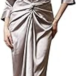 Grey Front Knotting Satin Skirt-picture-42