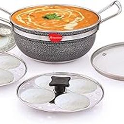 Klassi Kichen Stainless Steel Idli Cooker with 2 Plates | Idli Glass Lid | Bakelite Handle | Gas Stove and Induction Compatible | Kitchen Accessories | Black-image-95