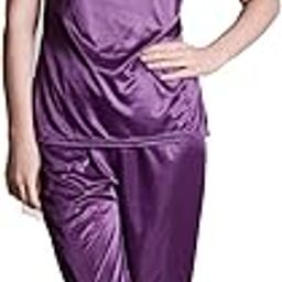 Women's Soft & Smooth Satin Solid Nightwear Payjama Tikkle Night Suit Set-picture-1