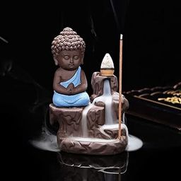 eCraftIndia Meditating Monk Buddha Smoke Backflow Cone Decorative Incense Holder (7 cm x 7 cm x 12, Blue)-27