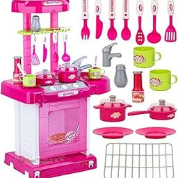 Zest 4 Toyz Kitchen Set for Kids Girls Big Cooking Set Light and Sound Pretend Play Toy Battery operated with Accessories - Pink-76