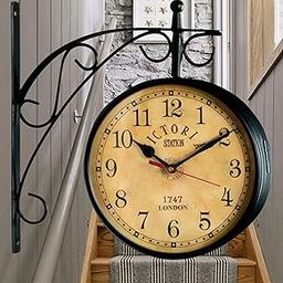 SAREE HOUSE 12 Inches Metal Analog Vintage Double Sided Station Clock (Black)-15