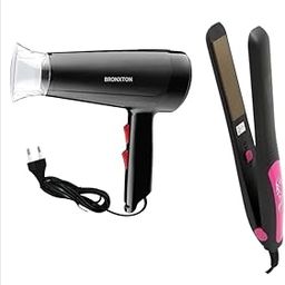 BRONXTON Styling Set Straightener & Dryer Gift Combo for Women, 1800W Hair Dryer with 1 Head/2 Speed Setting, Hair Straightener comes with Ceramic Coated, (KM328) Black-image-50