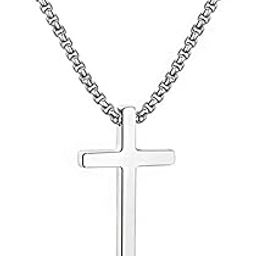Cross Necklace for Men, Silver Black Gold Stainless Steel Plain Cross Pendant Necklace for Men Box Chain 16-30 Inch-image-12