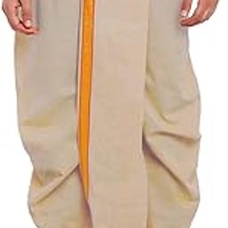 Men's Ethnic Pure Cotton Readymade Dhoti With Golden Lace in Front for Special Occasions Wedding Puja Festival Comfortable Dhoti Free size-37