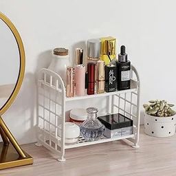 NISHIV 2 Layers Creative Plastic Storage Racks Foldable Rack for Cosmetics, Desktop, Kitchen, Bathroom Accessories Organizer Multifunctional Desktop Double-Layer Plastic Storage Shelf-12