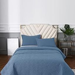 URBAN DREAM Fashion Geometric Quilted Diamonds Solid Light Blue Bedspread-image-75