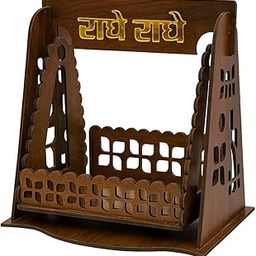 WallDaddy Wooden Radhe Radhe Laddu Gopal Jhula for Krishna Janmashtami | MDF Pooja Swing for Home Temple Decoration | Dark Brown Finish Handcrafted Palna for Bal Gopal Idol 18.3x15.2x13.4 cm-image-65
