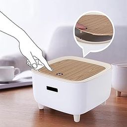 JUVIW Non-Slip Mini Trash Can Storage Bucket with Lid for 2L Plastic Office Kitchen, Table Dustbin Desktop Waste Basket with Lid for Study Table, Bathroom Vanity, 0.5 Gallon White Square-image-12