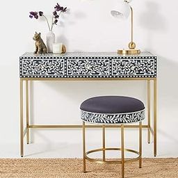 ukindianfurniture Bone Inlay Console Table | Handmade Floral Pattern Mango Wood Cabinet with 3 Drawers | Brass Base | 47 x 16 x 31 Inches | Elegant Entryway & Living Room Furniture-image-33