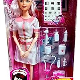 BKDT Marketing Beautiful Doctor Look Doll Toy Playset For Girl With Moveable Arms, Legs, Elbow, Hands With Med. Kit, Pretend Play Bandage, Stethoscopes, Thermometer, Milk Bottle, Notepad - 10 Pcs-image-25