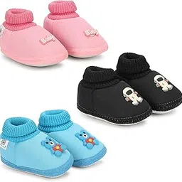 dhairya collection Newborn Baby Booties with Cartoon Face, 12 cm Length, Pack of 3, Multicolor, 0-9 Months-picture-7
