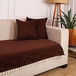 STITCHNEST Brown Chenille Sofa Cover 70x30 Inch – Soft, Durable & Textured Fabric with Tassels | Sofa for Living Room, Bedroom, or Drawing Room-image-2