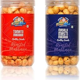TimeOut Premium Tomato and Masala Masti Roasted Makhana | Travel Friendly, Fasting Friendly | Plant-Based, Gluten-Free Snack | Pack of 2 x 60g-image-22