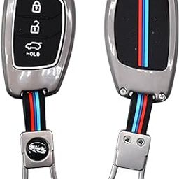 KMH Keychain Metal Shell & Soft Silicone Full Protection Key Case Holder Compatible with Hyundai Grand i10 NIOS | Venue | i20 | Aura | Creta 3 Button Flip Key-image-33