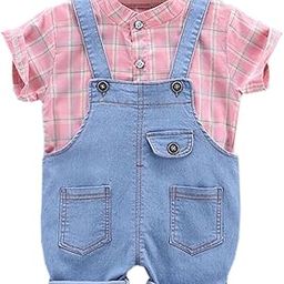 Boys Cotton Check Shirt And Dungaree Set In Green Color-image-10