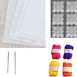 Craft Kit – 5Pcs White Plastic Canvas Sheets (25x30cm) + 6 Cross Stitch Butterfly Mats + 2 Needles + 4 Colorful Wool Threads (25g) – Ideal for DIY Crafts, Bag Making & Embroidery Projects-image-35