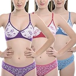 Women Cotton 3 Bras 3 Panty Set Lingerie for Lingerie Set for Women Bra Panty Set for Women Babydolls Lingerie for Lingerie Multi-Color-32