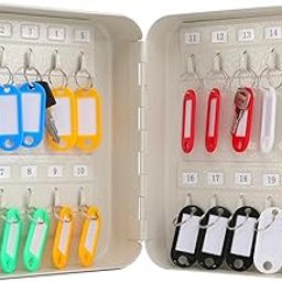 ALMURAT 20 Position Key Cabinet with Combination Lock Resettable White Adjustable Wall Mount Key Lock Cabinet Metal Storage Holder with Hanging Hooks-18