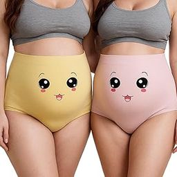 Women’s Cute Maternity High-Waist Plus Size Underwear (2-Pack) – Soft Cotton Pregnancy Panties with Adorable Smiley Face Print (Size-XL to 10XL)-image-21