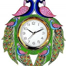 Shashank Wooden Handpainted Elegant Peacock Analog Wall Clock For Office And Living Room - White, 15.8 Centimeters, 13.8 CM-28