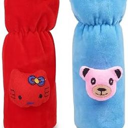 PRUEDDLE KIDS Soft Plush Stretchable Feeding Bottle Cover for Baby Upto 250ml | Baby Bottle Feeding Cover Tote Bag Carrier Bag, Size-20x8x8cm(Red+Sky Blue, Combo of 2)-image-30