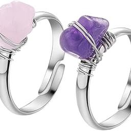 Retro Crystal Stone Rings Irregular Crystal for Christmas Travel Pink-image-16