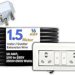 KREPS® Electric Heavy Duty Extention Board, 6+16A, for Indoor & Outdoor Use, Cable with 3-Pin Plug and Multi-Socket Board Supports 100-230V, 2000+2500 Watts (2500W+2500W 16A+16A,with Switch, 1.5 M)-image-89