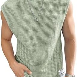 Mens Waffle Tank Tops Sleeveless Round Neck Polycotton T-Shirt for Gym, Running and Outdoor-16