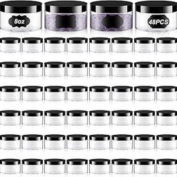Uiifan 48 Pcs 8 oz Plastic Cosmetic Jars with Lids and Labels Empty Refillable Cosmetic Leak Proof Containers Lotion Jars for Cream Body Butters Powder Ointment Lip Scrub (Clear with Black Lids)-38