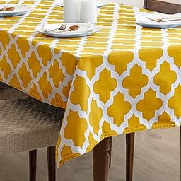 HOMEMONDE Cotton Rectangular Table Cloth For 6 Seater Dining Table-Boho Printed 45 X 92 Inches Center Table Cover-(Yellow,114 X 233 Cm)-image-1