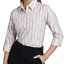 Women Gray and White Cotton Stripe Smart Casual Shirt-image-47