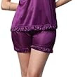 Women's Satin Plain/Solid Relaxed Nightwear Pajama Set Pack Of 1-image-85